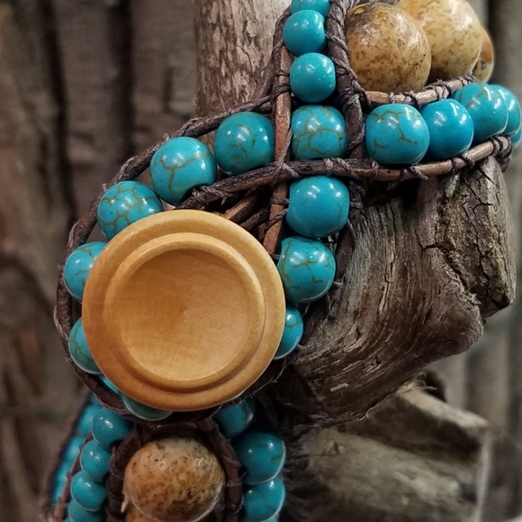 Turquoise Howlite and Picture Jasper Cuff Bracelet - Picture 3 of 4